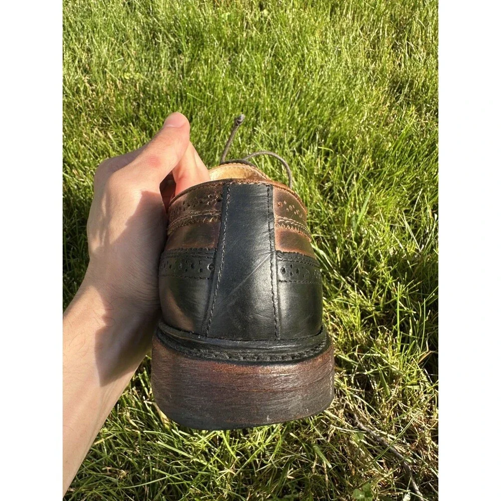 Frye Wingtip Leather Shoes Brown Black Two Tone Mens Size 10D John A Frye